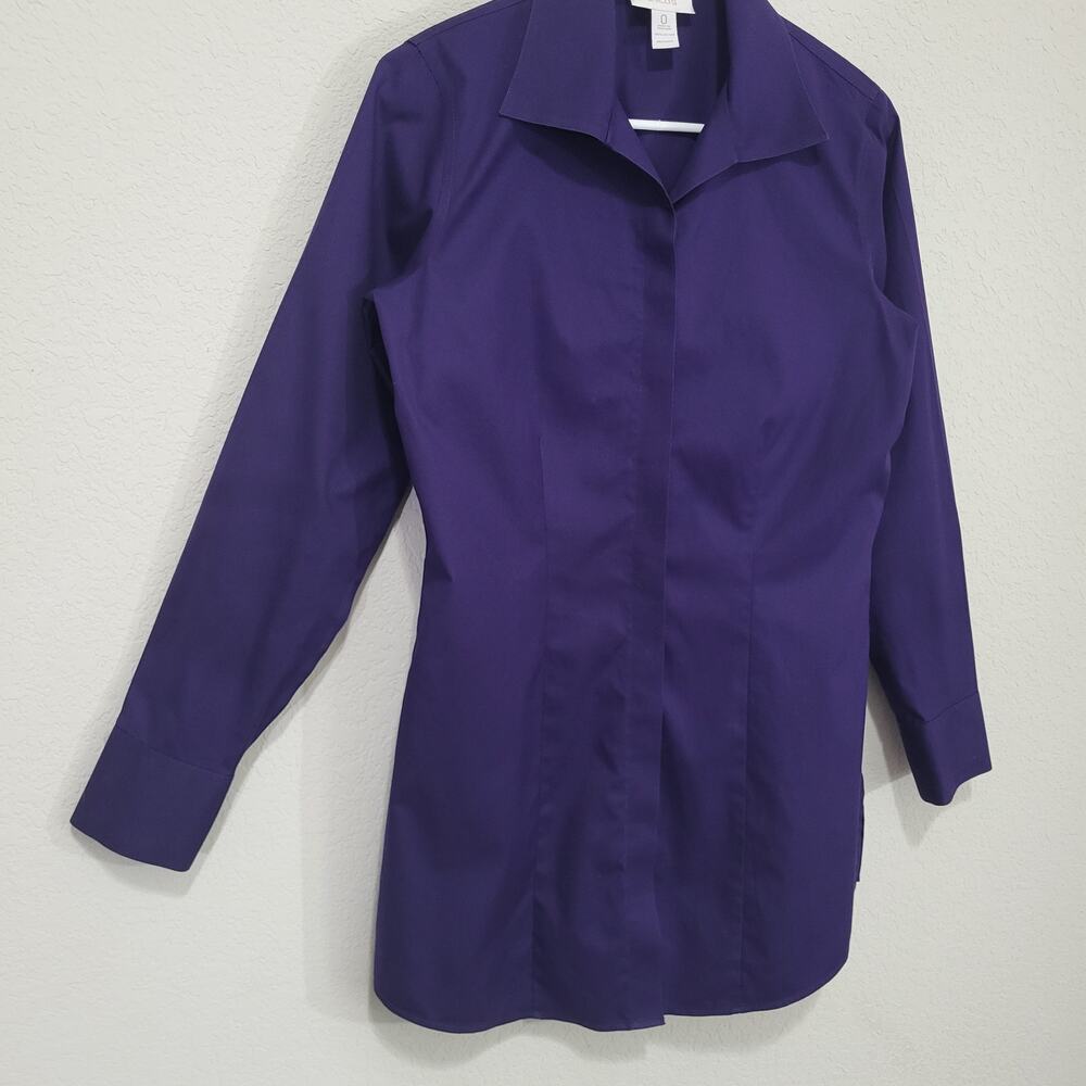 Button Down Shirt Chicos 0 Women Small 4 Purple Long Sleeve Cotton Tunic Length - Picture 9 of 11